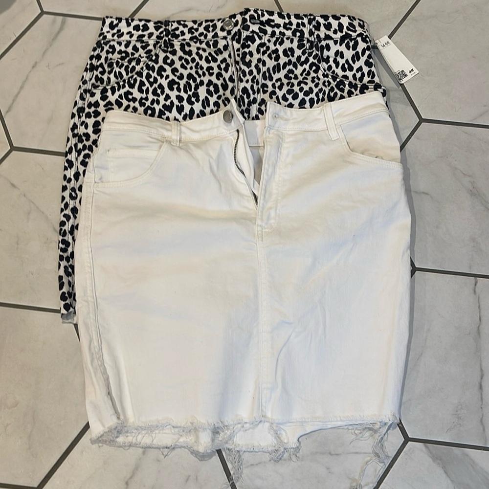 TWO H&M jean skirts, one with tags